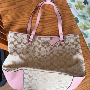 Coach Pink and Tan Signature Tote